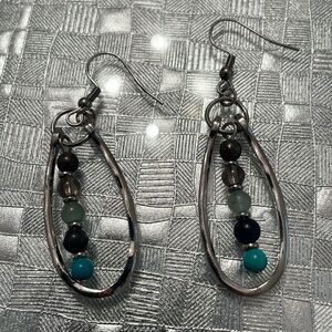 Silver French wire hoop earrings with 5 beads not branded